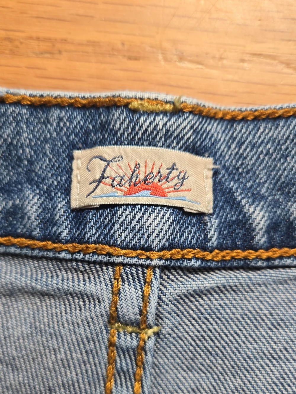 Faherty Indigo Dyed light distress high rise denim cutoff shorts